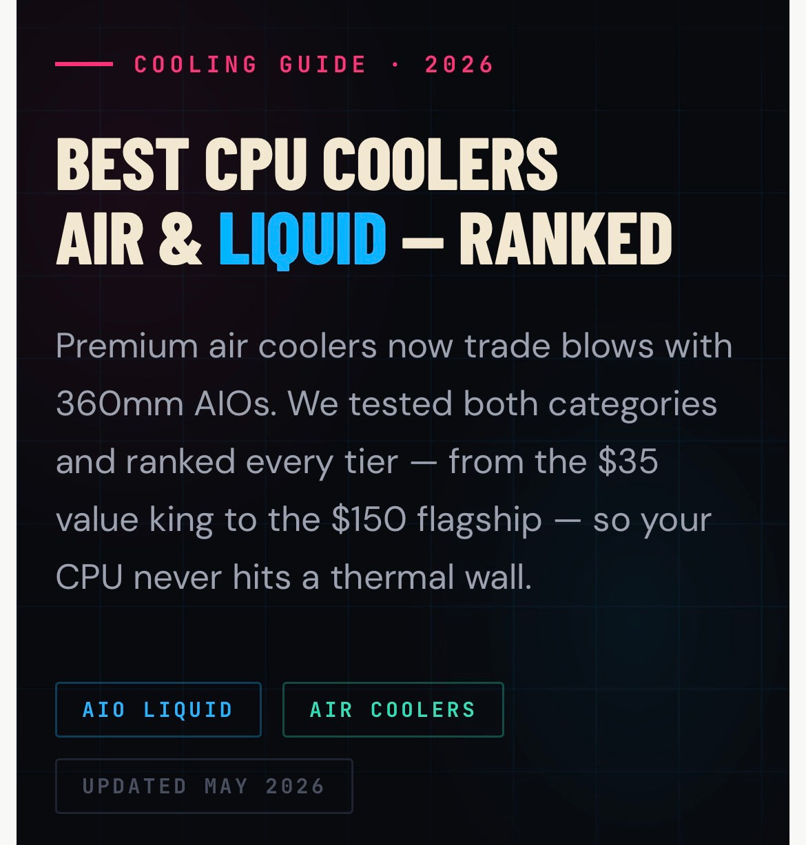 Best CPU Coolers Air & Liquid — Ranked for 2026