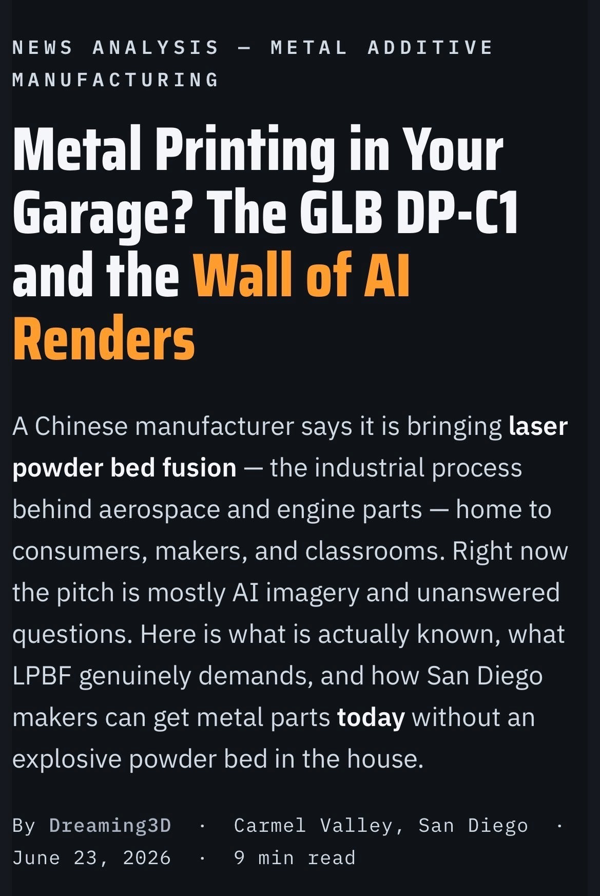 Metal Printing in Your Garage? The GLB DP-C1 and the Wall of AI Renders