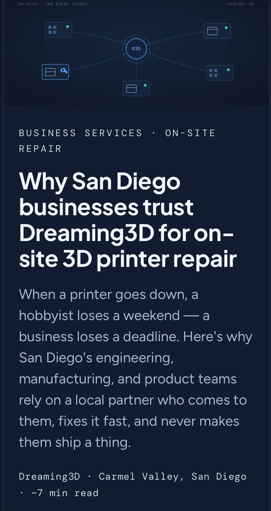 Why San Diego businesses trust Dreaming3D for on-site 3D printer repair