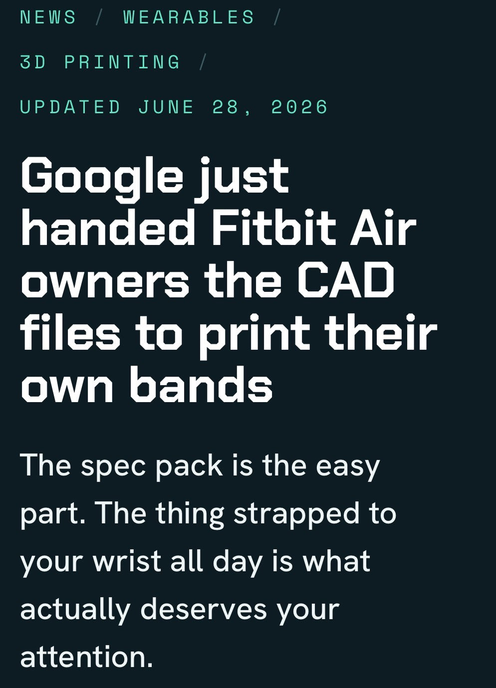 Google just handed Fitbit Air owners the CAD files to print their own bands