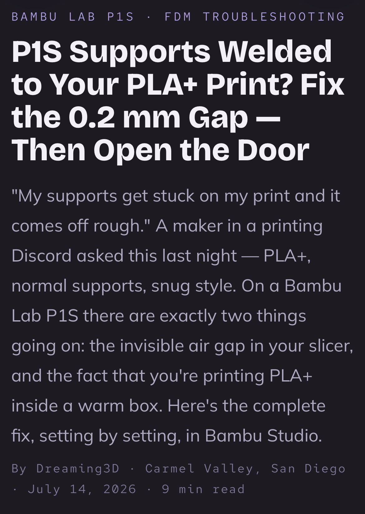 P1S Supports Welded to Your PLA+ Print? Fix the 0.2mm Gap — Then Open the Door