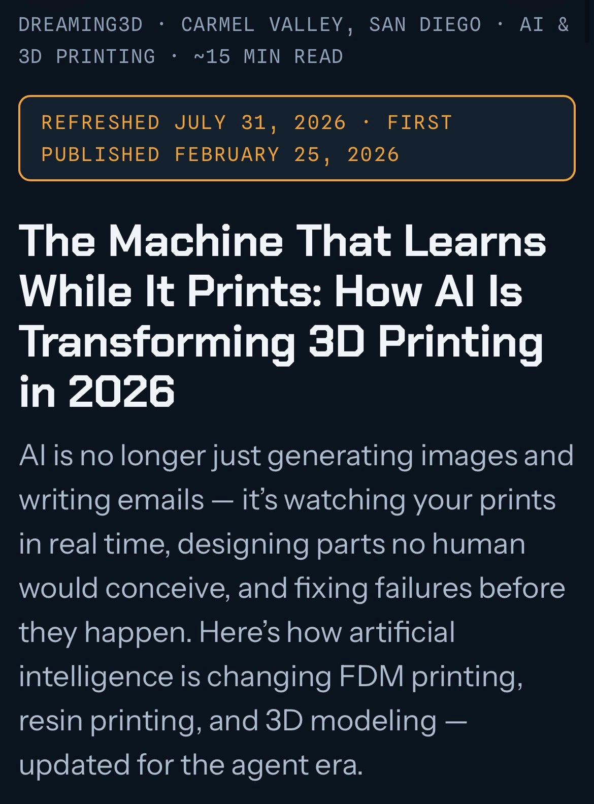 The Machine That Learns While It Prints: How AI Is Transforming 3D Printing in 2026