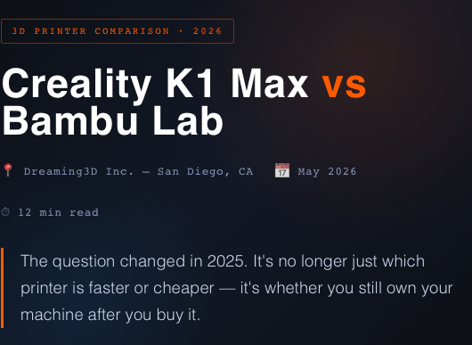 Creality K1 Max vs Bambu Lab