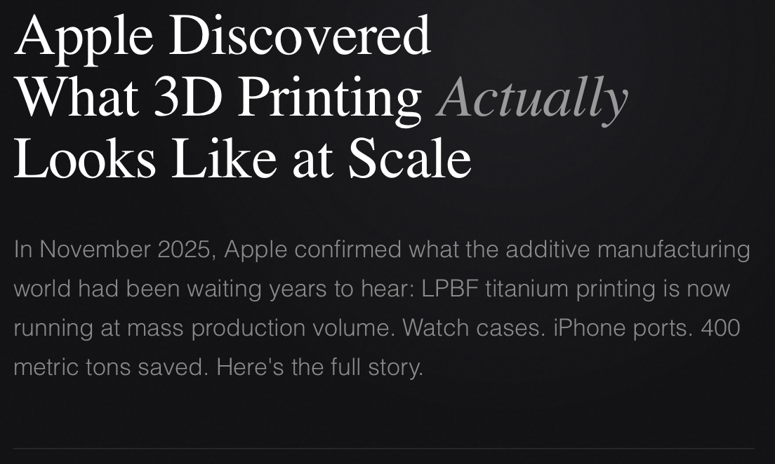 Apple Discovered What 3D Printing Actually Looks Like at Scale