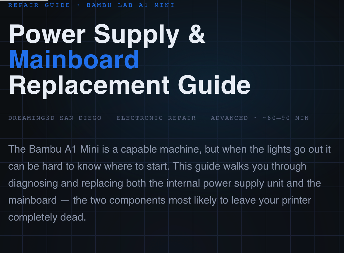 Power Supply & Mainboard Replacement Guide for Bambu A1 mini