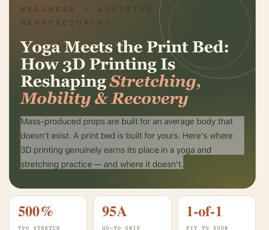 Yoga Meets the Print Bed: How 3D Printing Is Reshaping Stretching, Mobility & Recovery