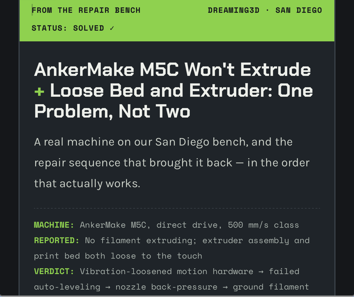 AnkerMake M5C Won't Extrude + Loose Bed and Extruder: One Problem, Not Two