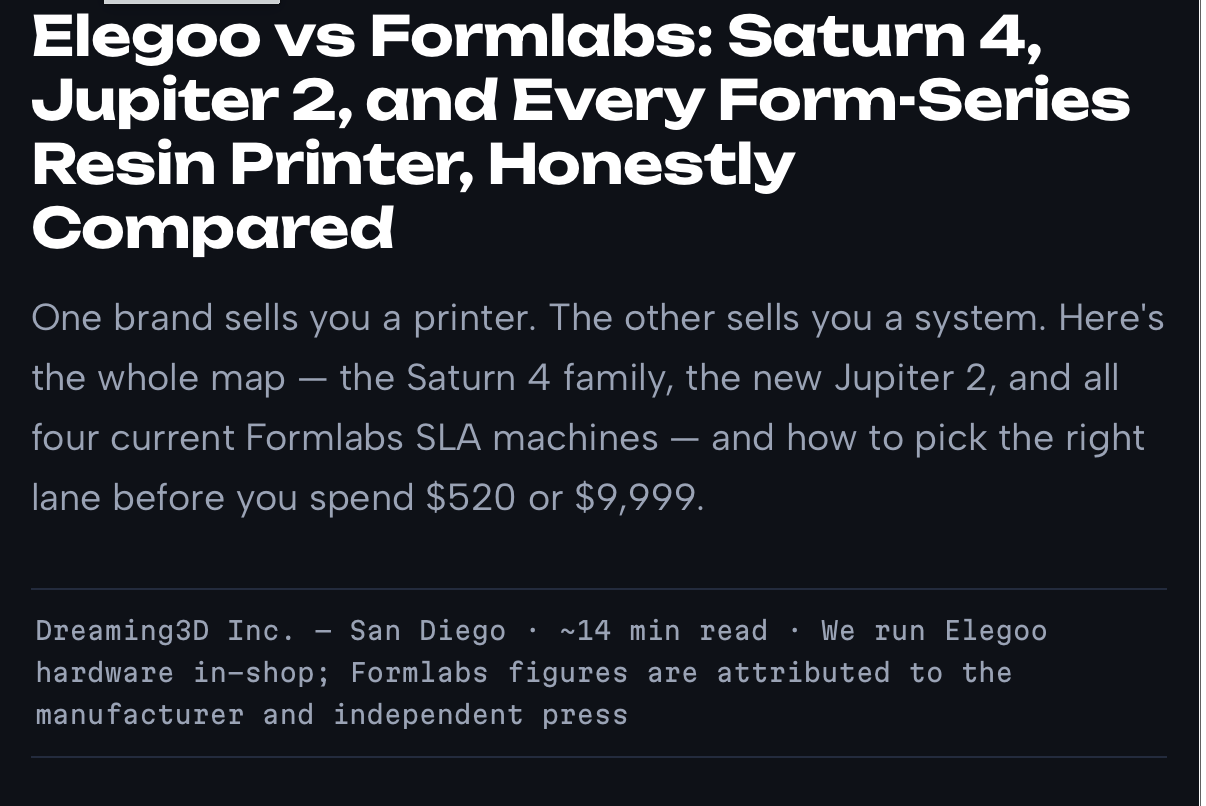 Elegoo vs Formlabs: Saturn 4, Jupiter 2, and Every Form-Series Resin Printer, Honestly Compared