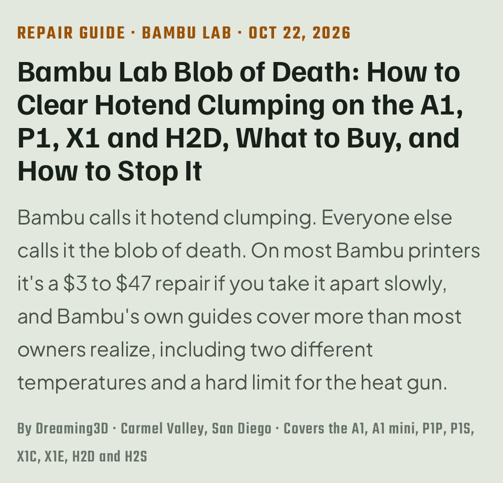 Bambu Lab Blob of Death: How to Clear Hotend Clumping on the A1, P1, X1 and H2D, What to Buy, and How to Stop It