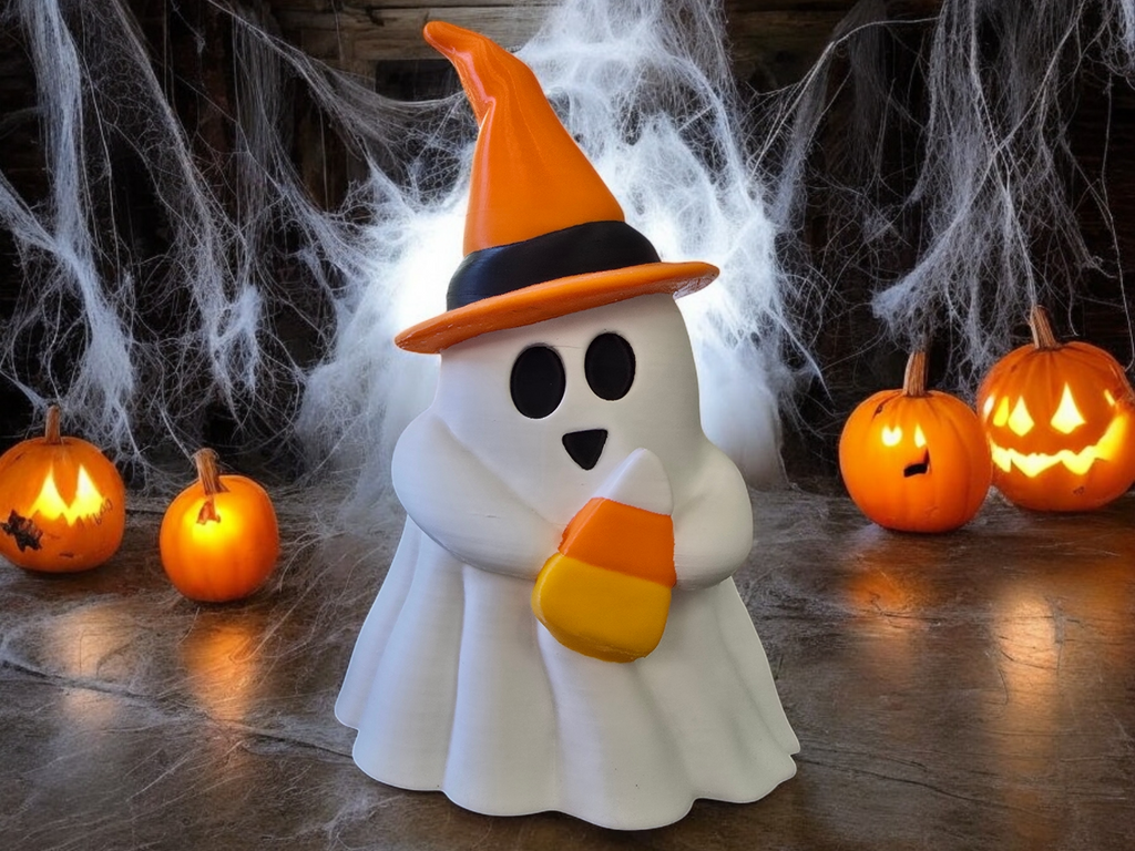 Ghost Holding Candy Corn Halloween Decor