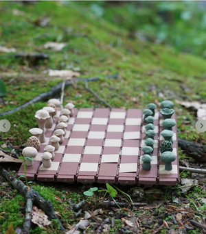 Forest Chess Set - Log and Mushroom Chess Board