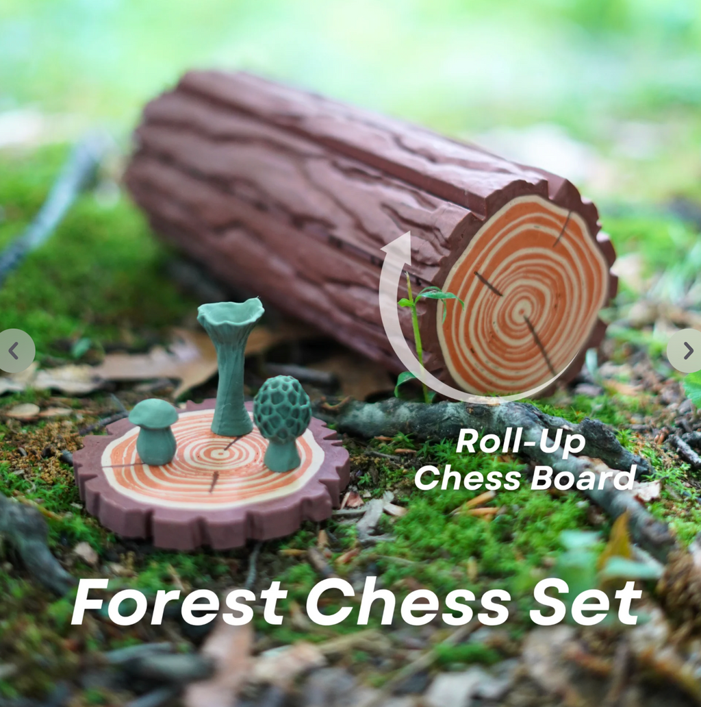 Forest Chess Set - Log and Mushroom Chess Board