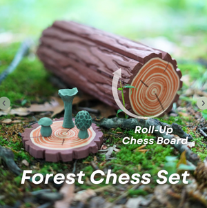 Forest Chess Set - Log and Mushroom Chess Board