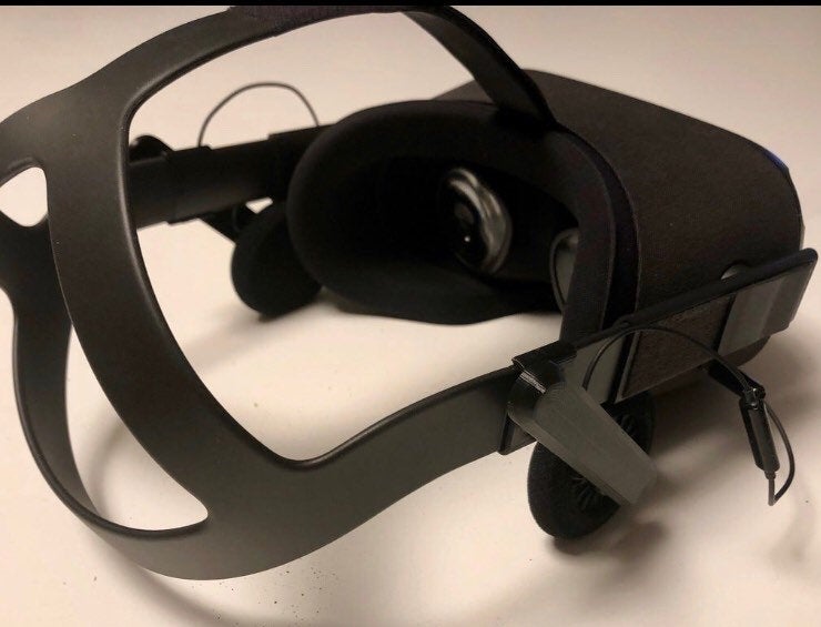 Headphone Holder Designed To Fit The Oculus QUEST 2 VR headset with an ELITE strap, Koss Porta Pro, and Koss KSC75 Headphones